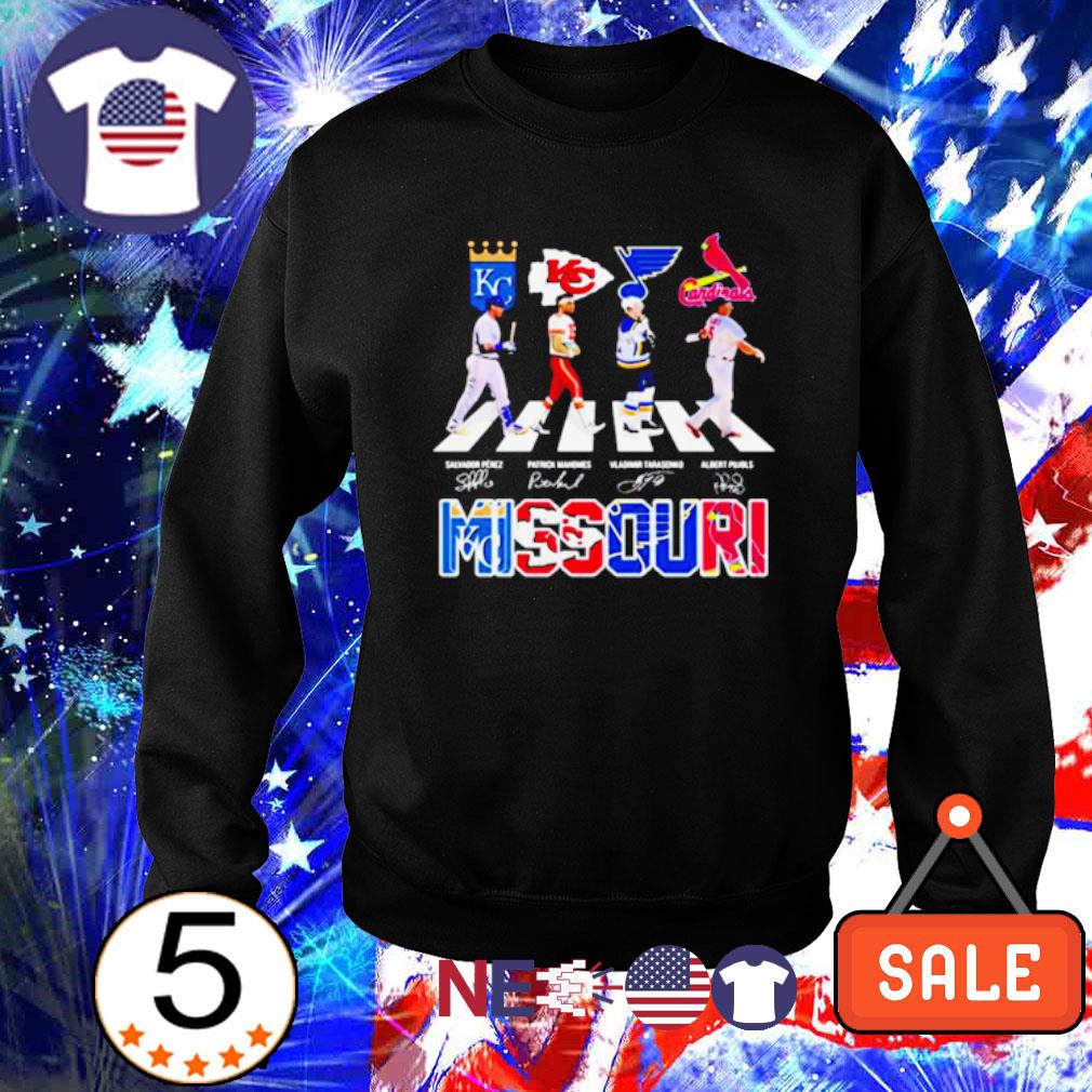 Missouri Sports team Skyline Salvador Perez Patrick Mahomes Vladimir  Tarasenko Albert Pujols abbey road signautres shirt, hoodie, sweater, long  sleeve and tank top