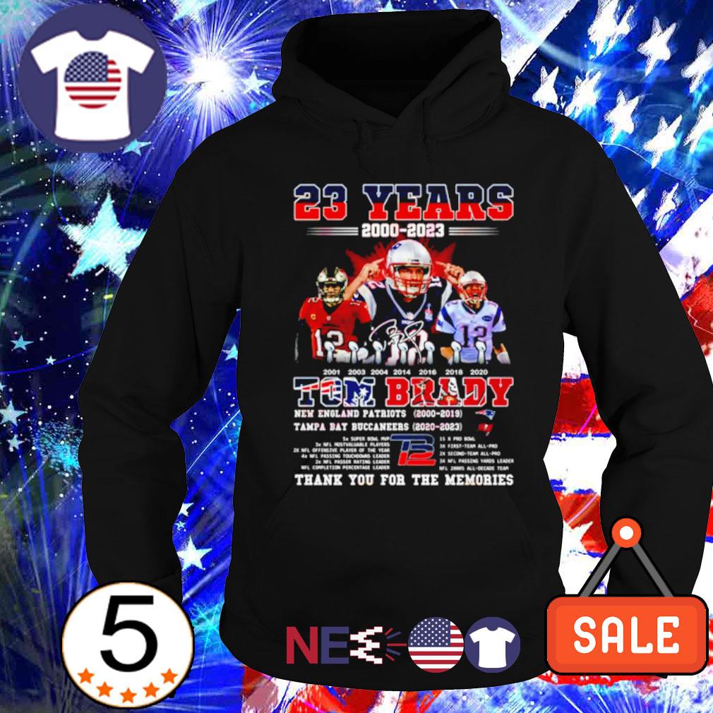 Official Tom Brady 23 years 2000 2023 The Patriots and Buccaneers thank you  for the memories signature shirt, hoodie, sweater, long sleeve and tank top